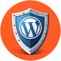 Secure shield with WordPress logo illustrating hardened WordPress hosting and managed security environment for regulated financial and professional financial services firms